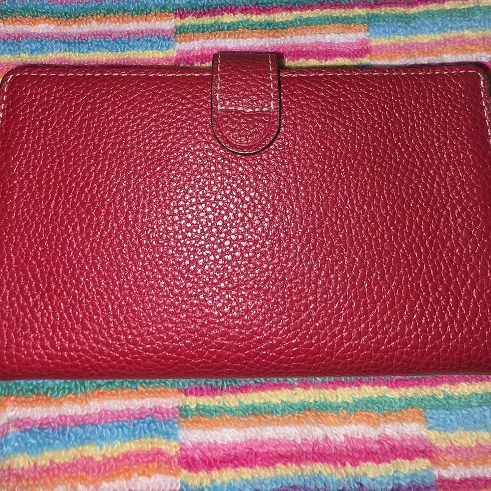 Coach Red Pebble Leather Wallet - Picture 4 of 8